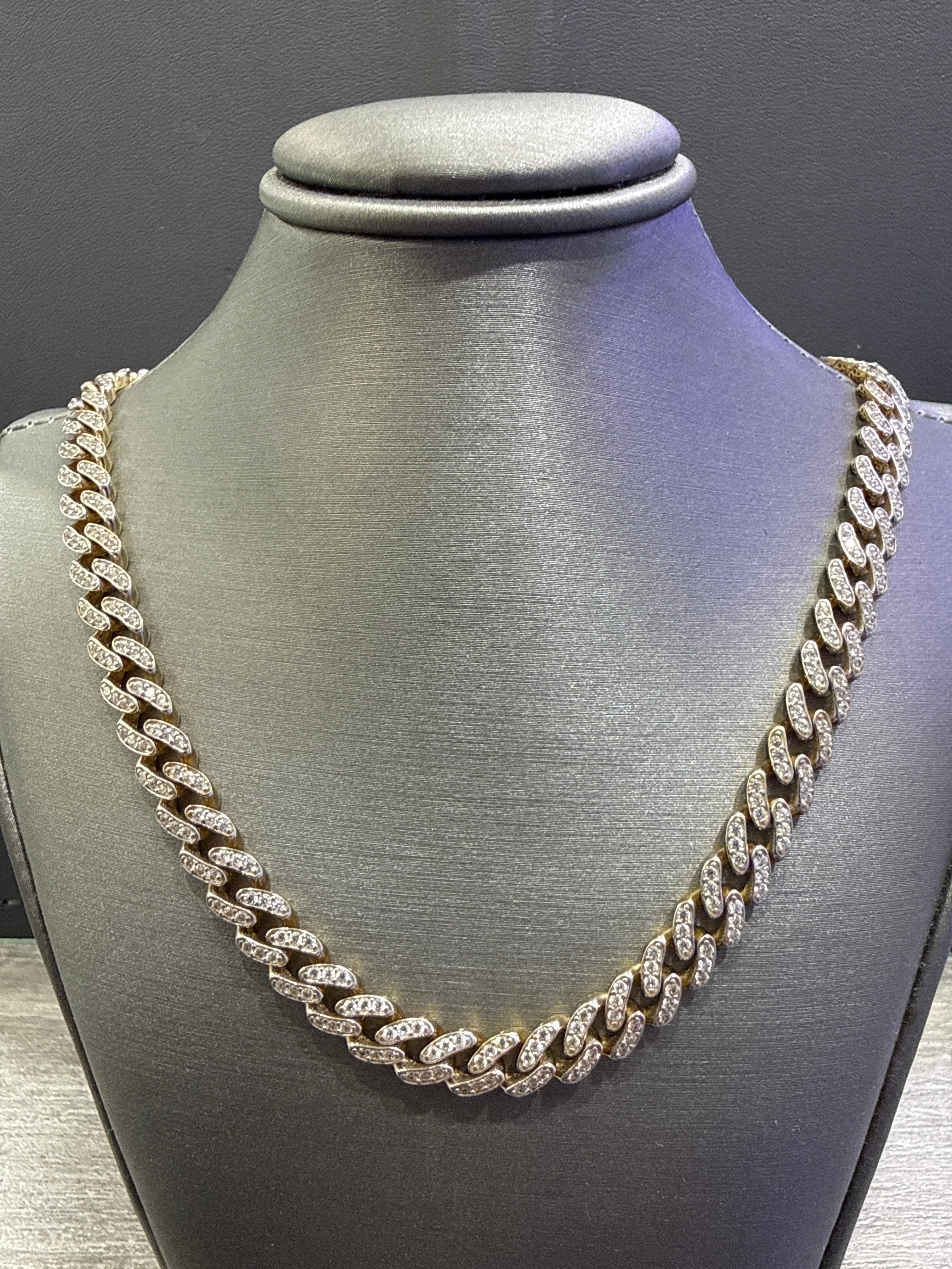 14K Yellow Gold 18" Monaco Style Cuban Link With CZ Stones. 24.1GR - 6.50MM