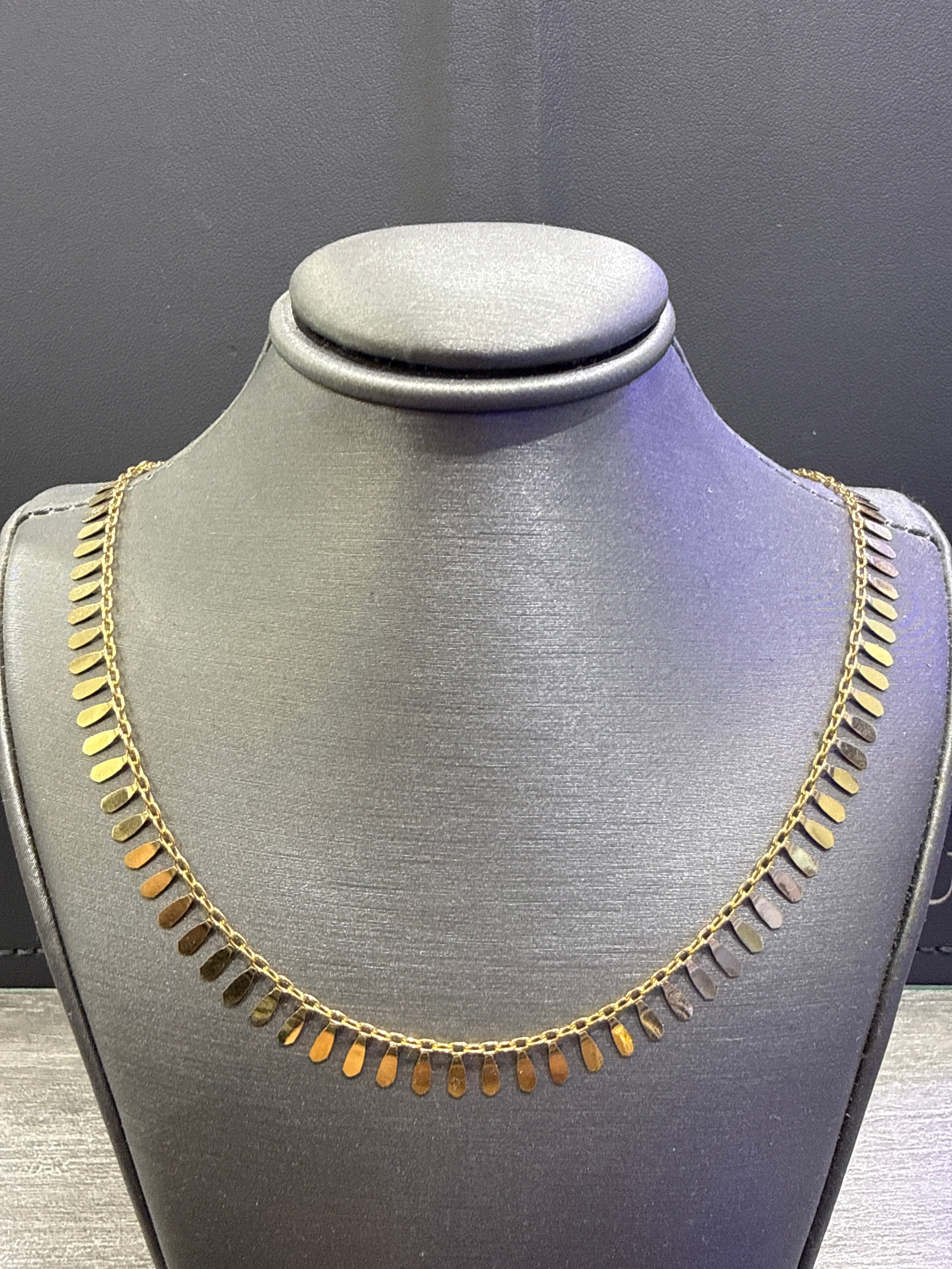 14K Yellow Gold Polish Fancy Ladies Necklace With Hanging Charms. QG. SF2835.