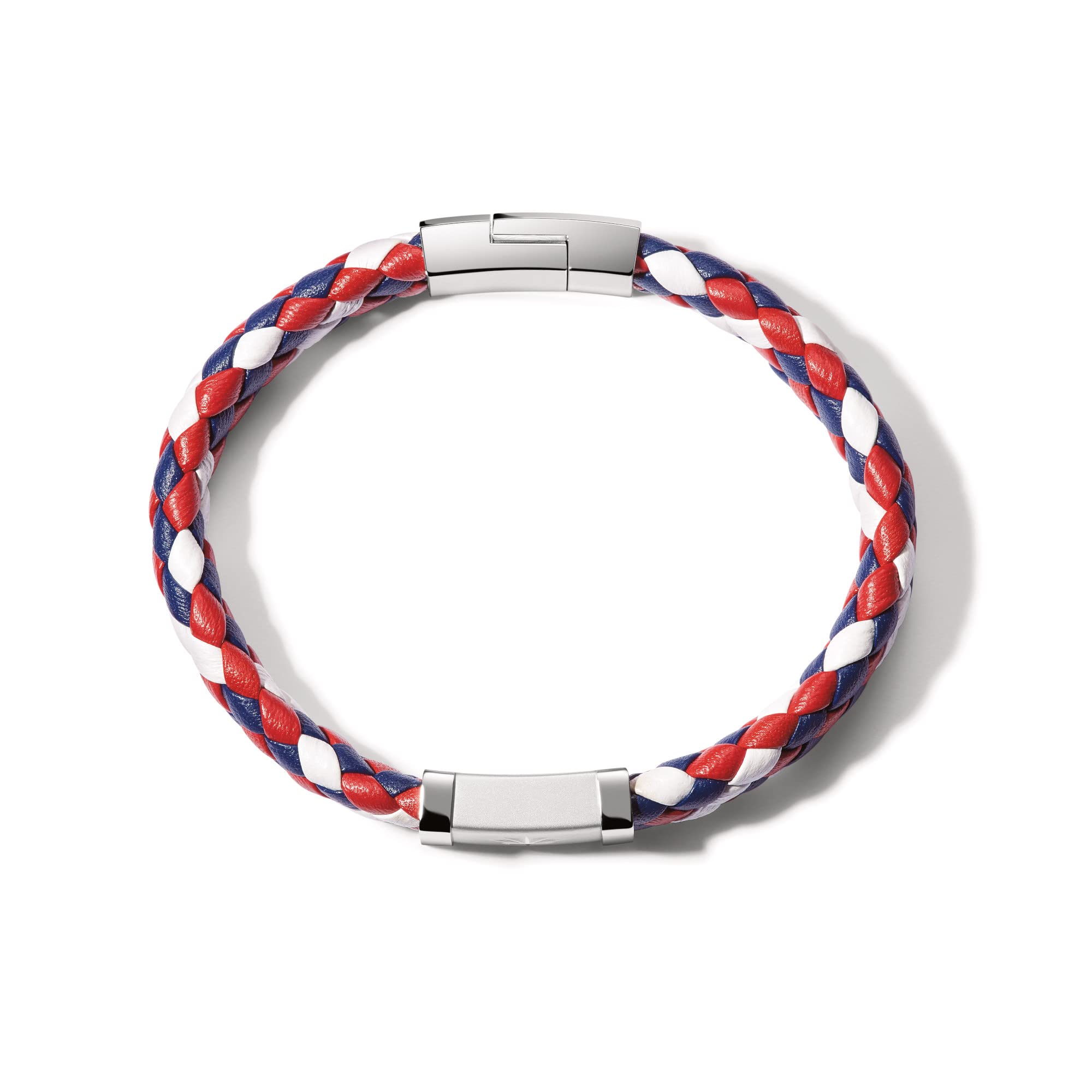 Bulova Men's Marine Star Red, White and Blue Leather Braid Bracelet with Magnetic Stainless Steel Closure, Size: Medium, Style: J96B032M