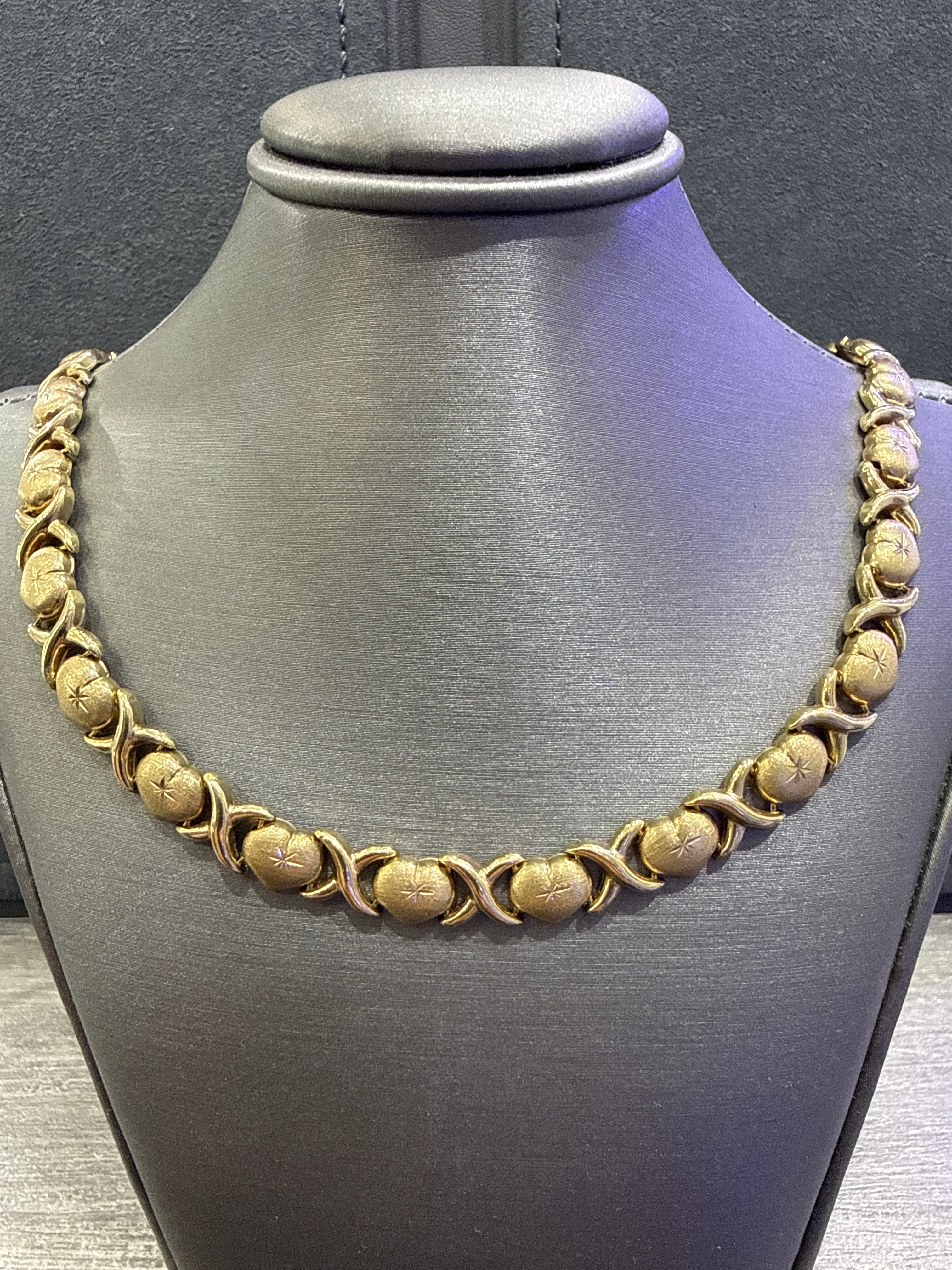 14K Yellow Gold X & Hearts 15.5" Necklace/Chocker. M3945. 18.3GR.