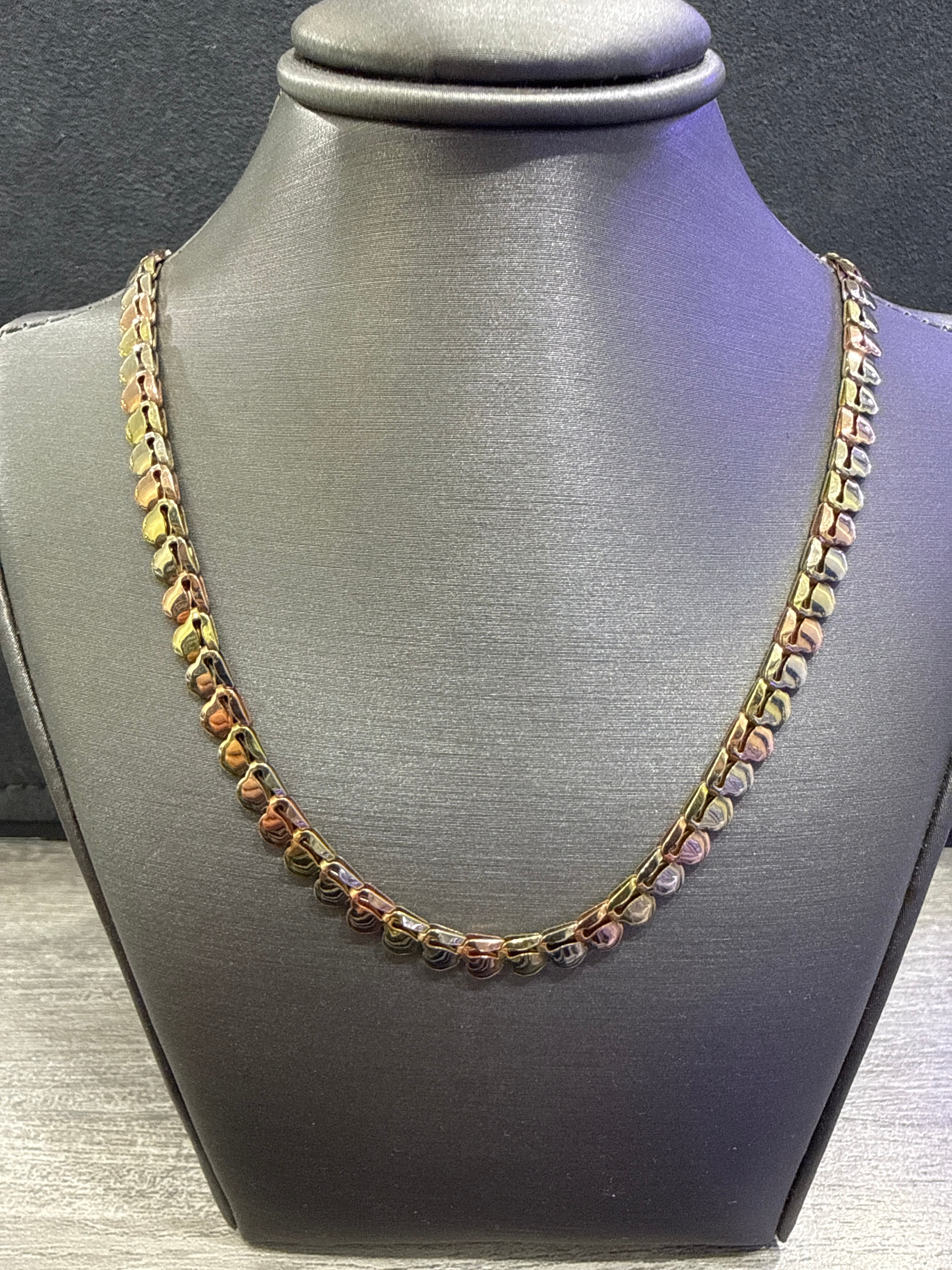 14K Tri Color Gold Hearts Style Necklace. M4151. 10.6GR. 16"