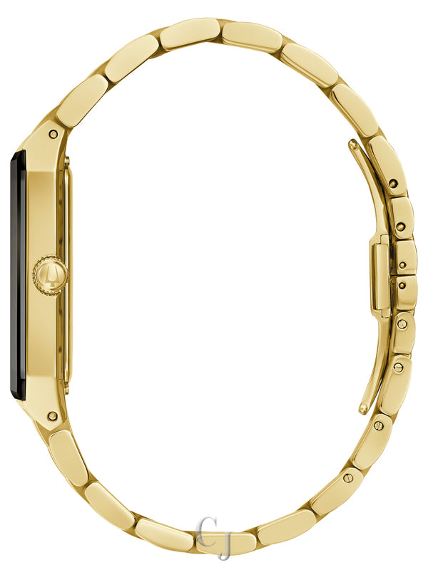 Bulova Our Lady of Guadalupe Gold Stainless Steel Band 3-Hand Black Dial Quartz Watch (Model:97D130)