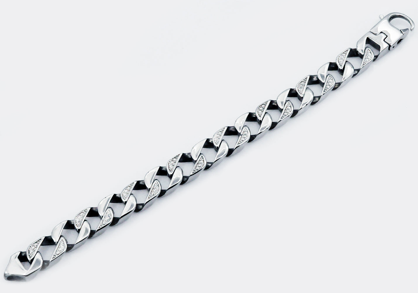 Mens Stainless Steel Pave Curb Link Chain Bracelet