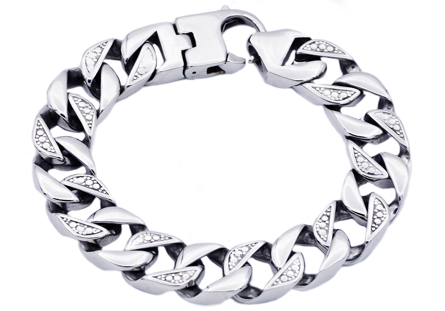 Mens Stainless Steel Pave Curb Link Chain Bracelet