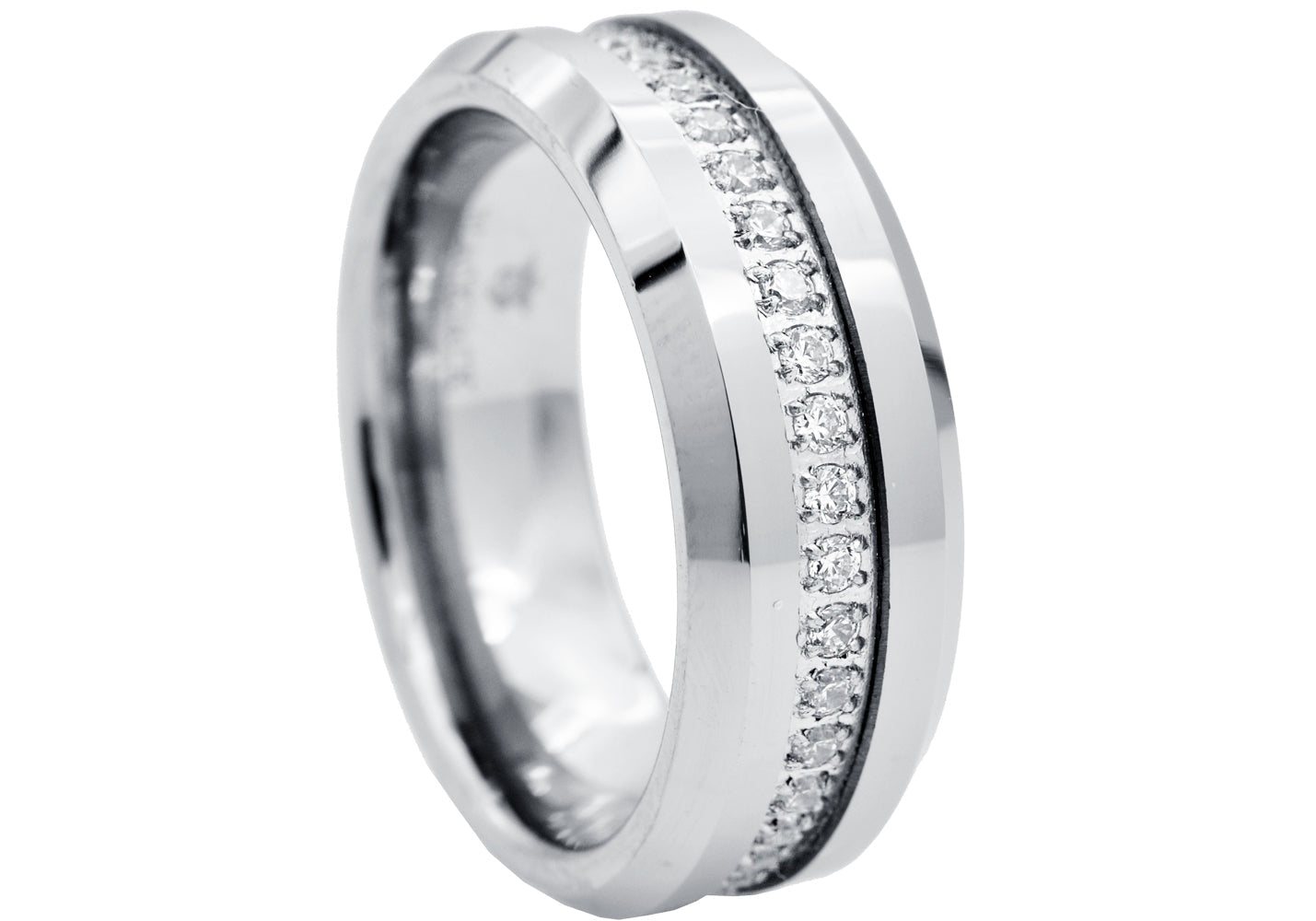Mens Tungsten Band Ring With Cubic Zirconia