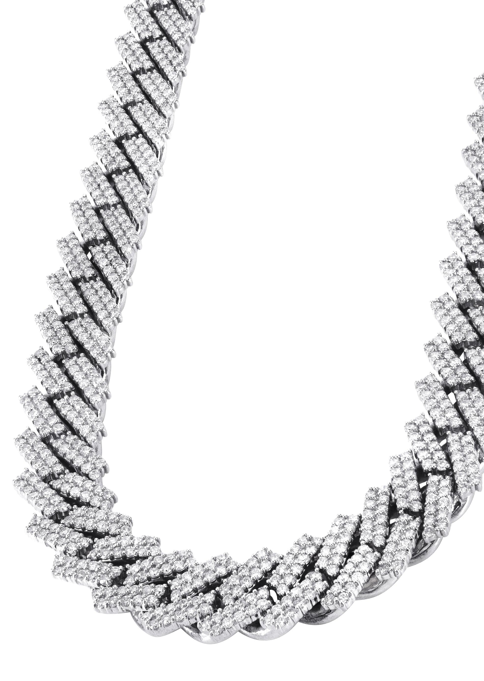 14KT White Gold 12MM Solid Miami Cuban Link Chain With All Natural Diamond. DTW=38.77CT - G-H/VS-SI - 234.6GR - Prongs Set. 22"