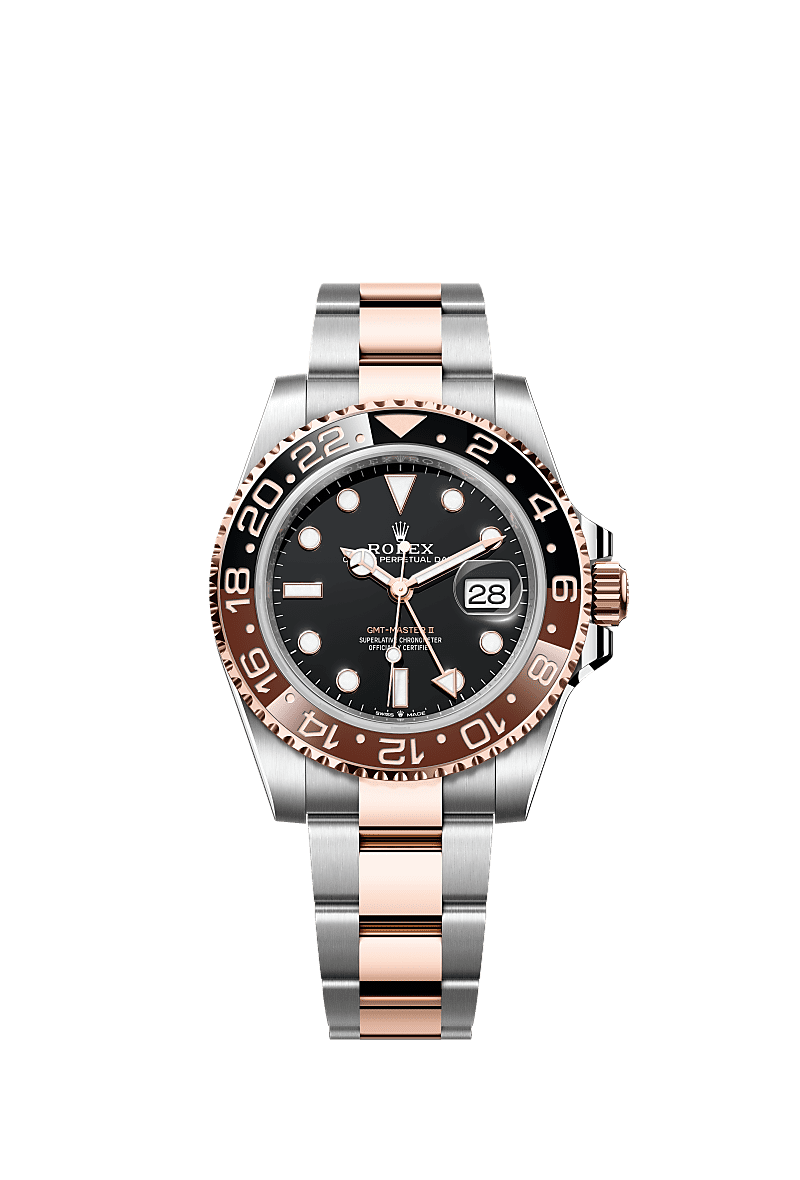 Rolex GMT "ROOTBEER", Date, Stainless Steel & 18K Rose Gold / Oyster Band Automatic Watch, Black/Rose. Ref: 126711CHNR, S#: 709Y9970, Complete Box & Papers - Card: 2023