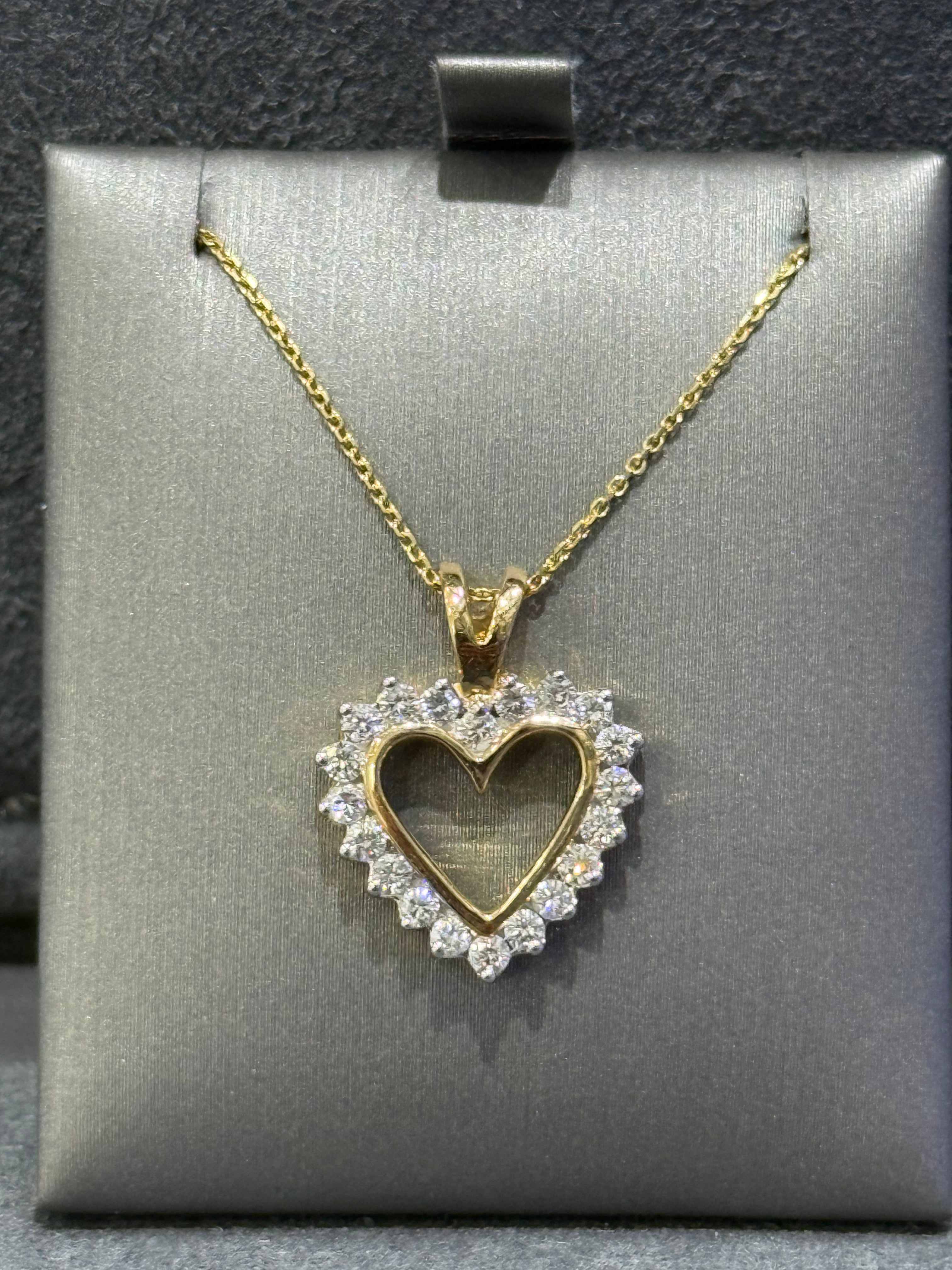 14K Yellow Gold Diamond Heart Pendant With 18" Cable Chain. DTW=0.50CT - G-H/VS-SI - 3.3GR - 18"