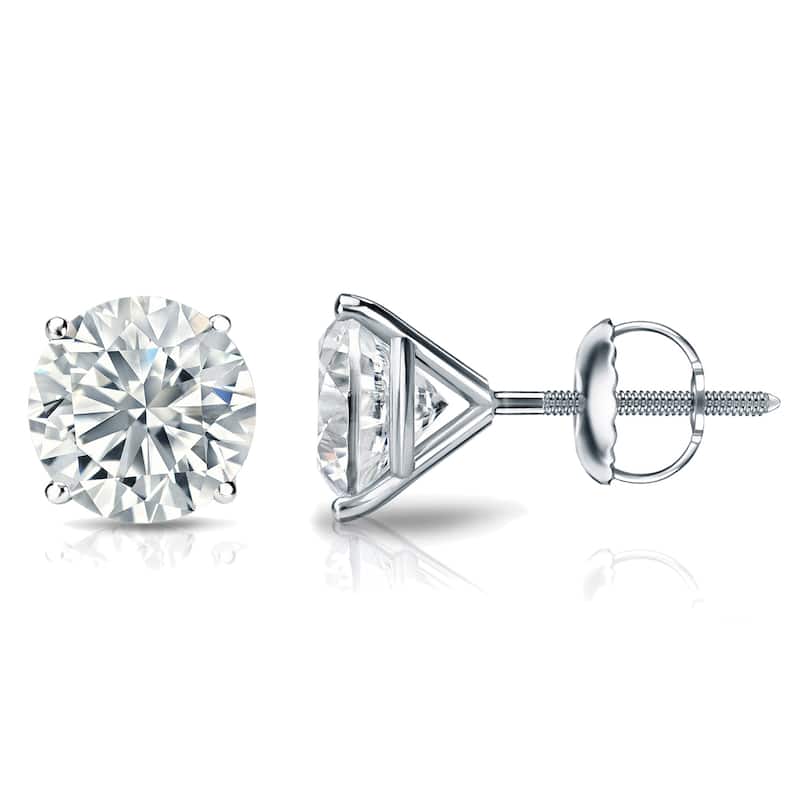 Lab Grown Diamond Stud Earrings Round. 4-Prong Martini Setting Basket.