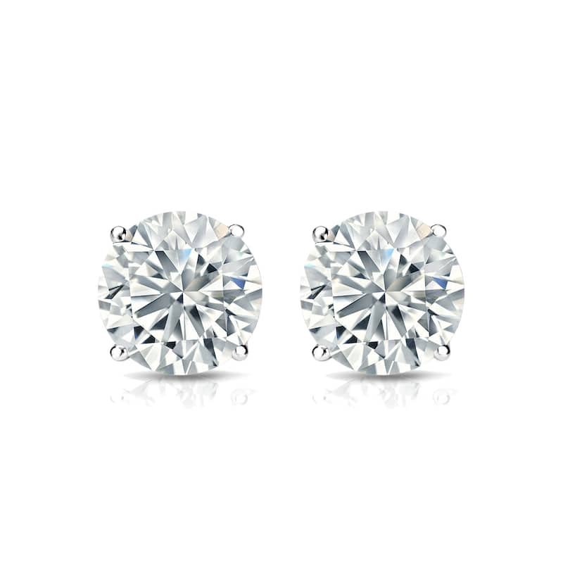 Lab Grown Diamond Stud Earrings Round. 4-Prong Martini Setting Basket.