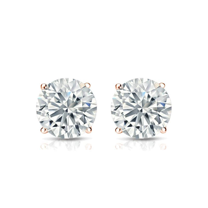 Lab Grown Diamond Stud Earrings Round. 4-Prong Martini Setting Basket.