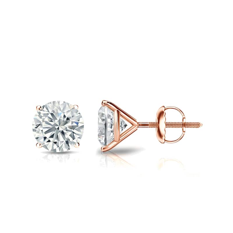 Lab Grown Diamond Stud Earrings Round. 4-Prong Martini Setting Basket.
