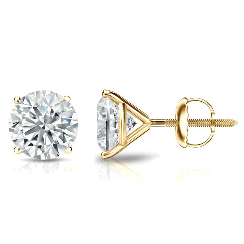 Lab Grown Diamond Stud Earrings Round. 4-Prong Martini Setting Basket.