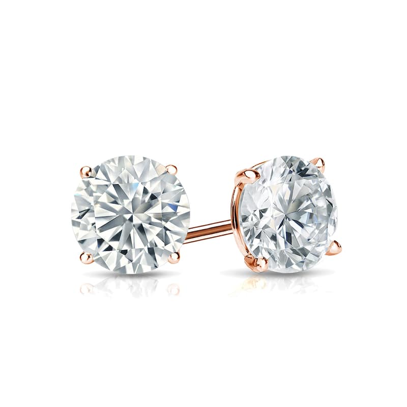 Lab Grown Diamond Stud Earrings Round. 4-Prong Martini Setting Basket.