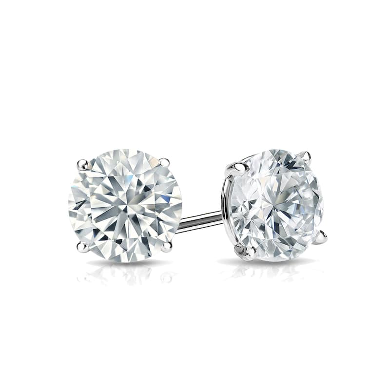 Lab Grown Diamond Stud Earrings Round. 4-Prong Martini Setting Basket.