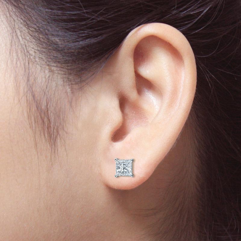 Lab Grown Diamond Stud Earrings Princess 3.00 ct. tw. (G, VS) in 14k White Gold 4-Prong Basket