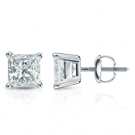 Lab Grown Diamond Stud Earrings Princess 3.00 ct. tw. (G, VS) in 14k White Gold 4-Prong Basket