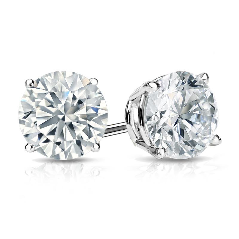 Lab Grown Diamond Stud Earrings Round. White Gold 4-Prong Basket.