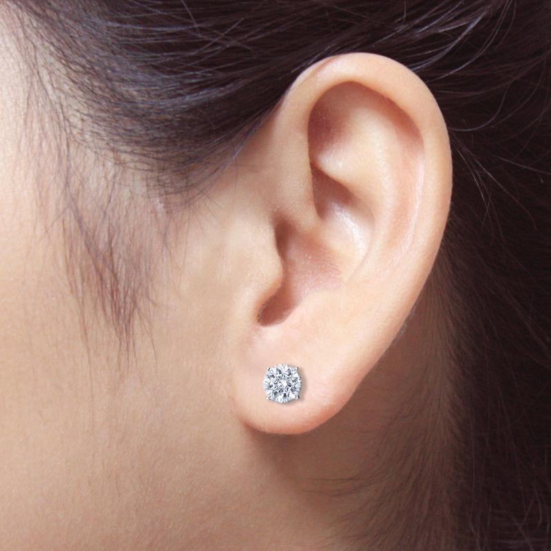 Lab Grown Diamond Stud Earrings Round. White Gold 4-Prong Basket.