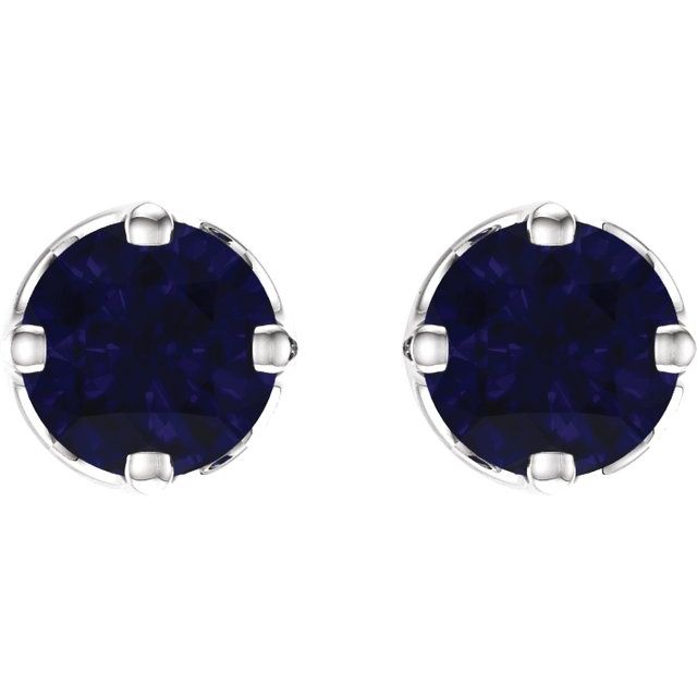 14K White 6 MM Round Lab-Grown Blue Sapphire Woven-Design Earrings